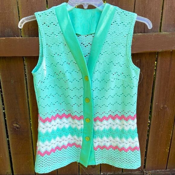Vintage Turquoise Button Vest Top Handmade - Picture 1 of 9
